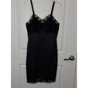 Black Lace Trim Slip Women's Adjustable Straps Sheer Accents